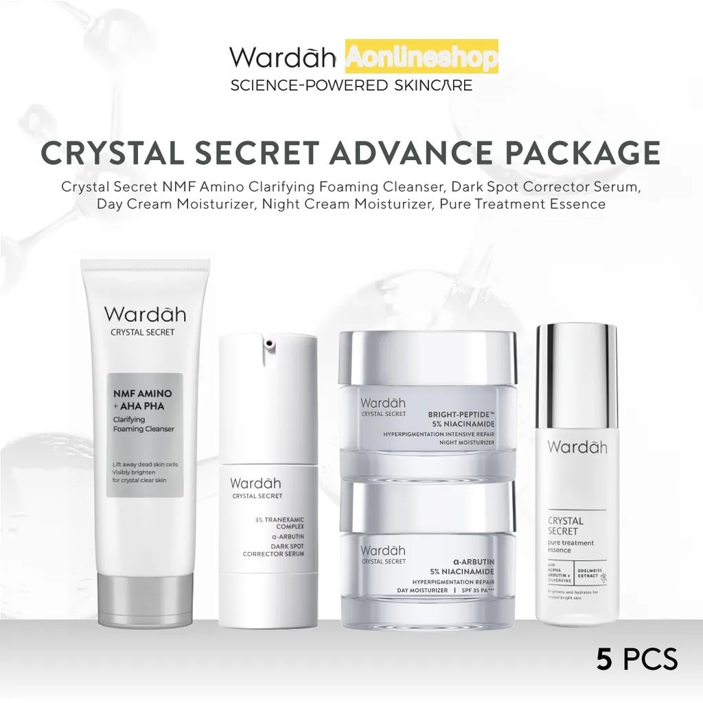 AS Wardah CRYSTAL SECRET Cleanser / Day / Night Cream / Sabun / Toner / Essence