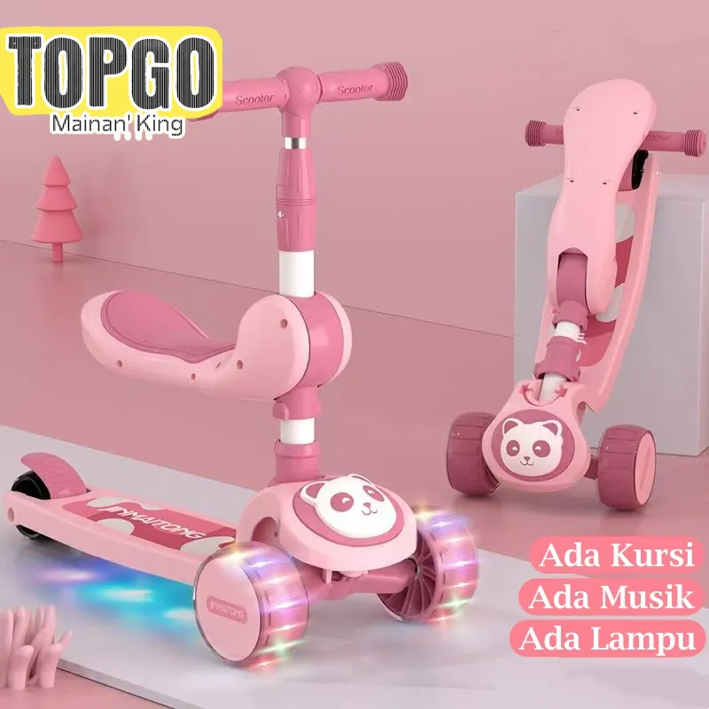 Skuter Sepeda Anak 2 in 1 Scooter Anak Roda 3 injak Bisa Lipat dengan Lampu Musik