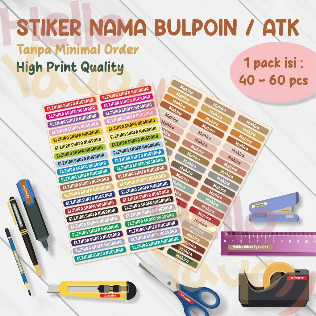 STIKER NAMA BULPOIN / PENSIL / ALAT TULIS / ATK / LABEL BARANG PROPERTI / LABEL HARGA / RASA