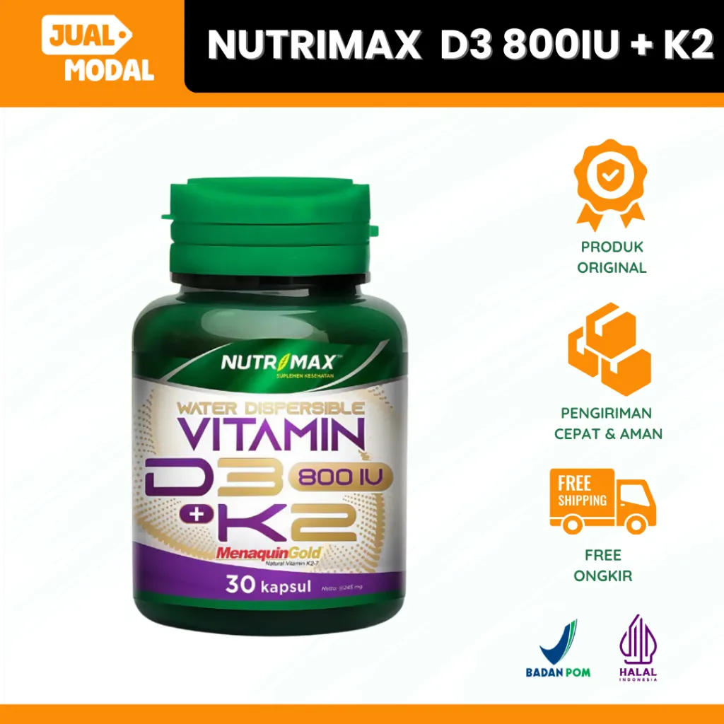 Nutrimax Water Dispersible Vitamin D3 + K2 30 Kapsul - Kalsium Calcium Kesehatan Tulang Osteoporosis Lansia