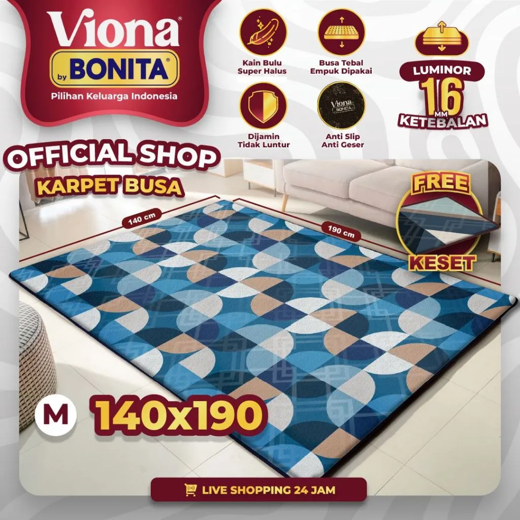 [140x190] Karpet Busa Malaysia Motif Minimalis 16mm – Anti Selip | Viona Bonita