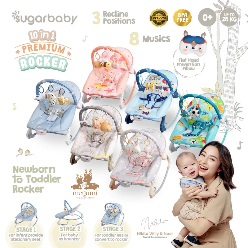 Sugar Baby 10 in1 Premium Rocker / Ayunan Bayi / Bouncer Bayi / MAINAN AYUNAN BAYI NEWBORN TODDLER / Ayunan balita