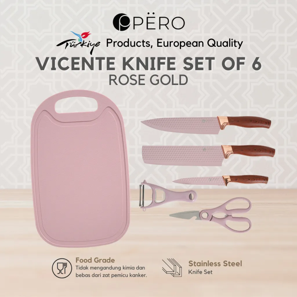 Pero Vicente Knife Set of 6 with Cutting Board / Pisau Set Isi 6pcs dengan Talenan Lapisan Pisau Anti Lengket