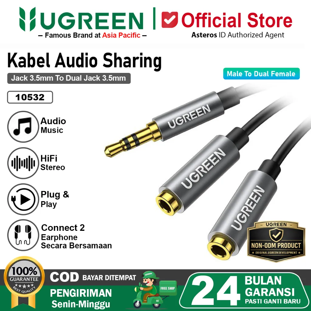 UGREEN Kabel Aux Extension Audio Jack 3.5mm Male To Jack Male/Female