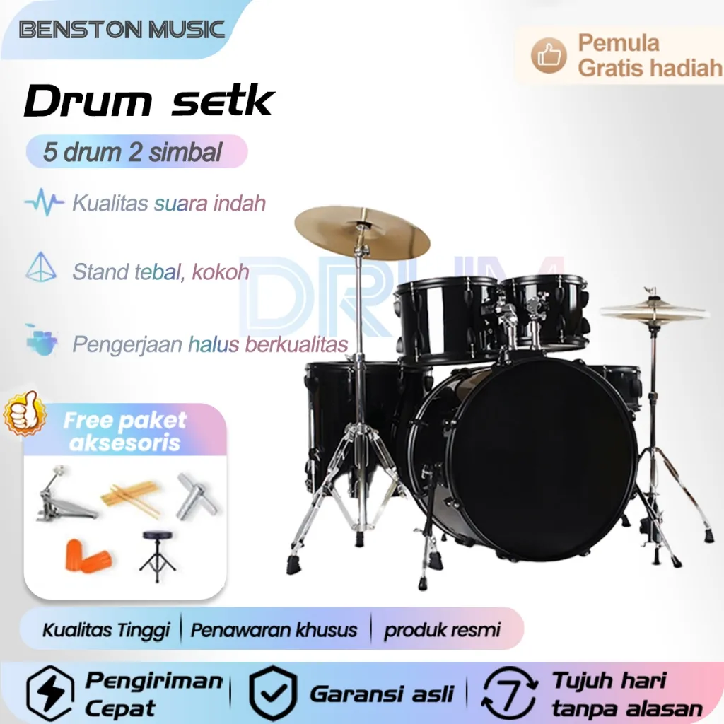 Benston Music- Drum set dewasa, drum set profesional, drum jazz profesional, drum pertunjukan profesional, instrumen perkusi