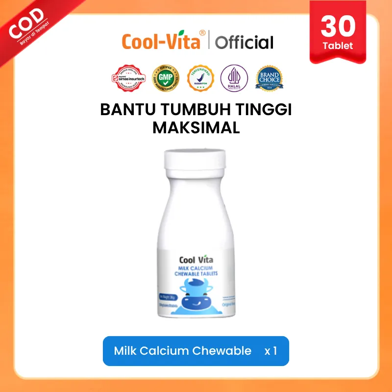 [30 Tablet] Coolvita Milk Calcium Chewable Tablets Original Flavor 1 Botol - Suplemen Kesehatan Tablet Kunyah Kalsium