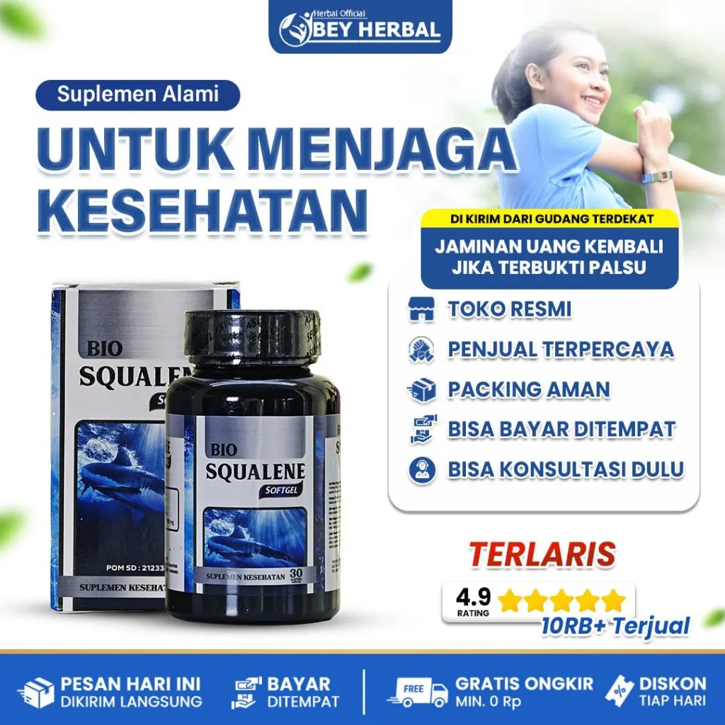 Bio Squalene Original ( Produk Bergaransi Resmi ) - Bio Squaline 30 Softgel Terlaris Asli Ekstrak Minyak Hati Ikan Hiu Berkhasiat Memiliki Banyak Kandungan Omega 3 Dan Lainya