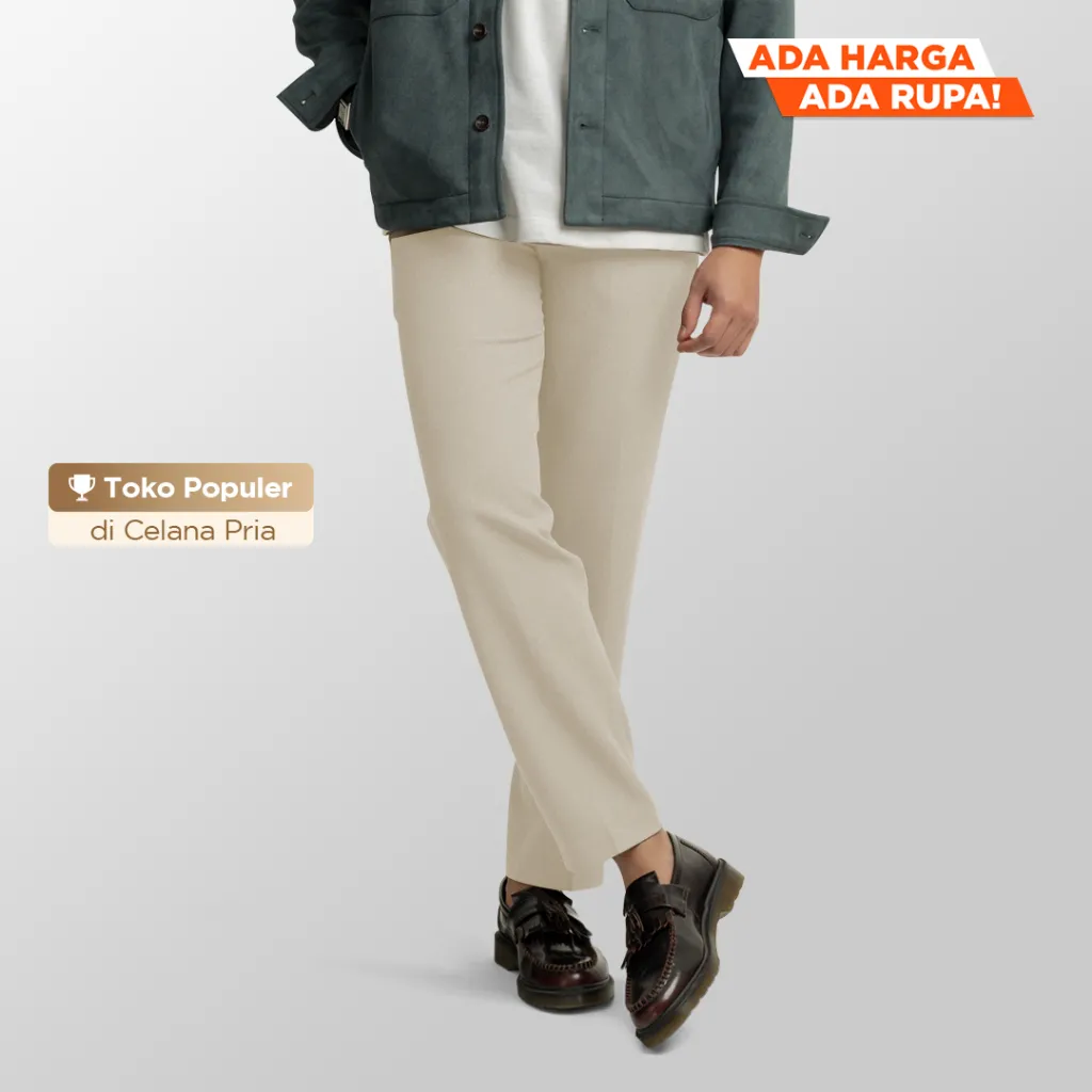 Froyemul | PREMIUM BEIGE TROUSERS | Celana Bahan Formal Pria Warna Beige, Slim Fit