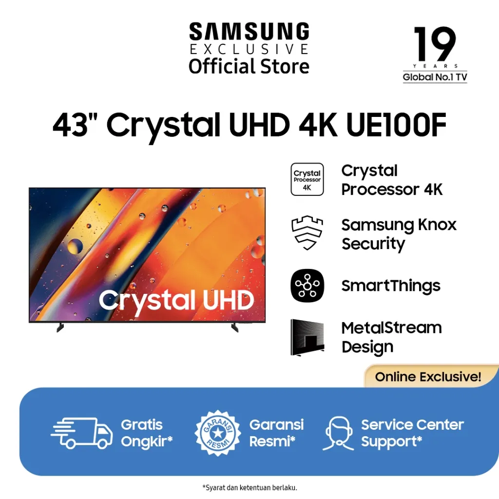 Samsung 43" Crystal UHD 4K UE100F 4K Smart TV - UA43UE100FKXXD