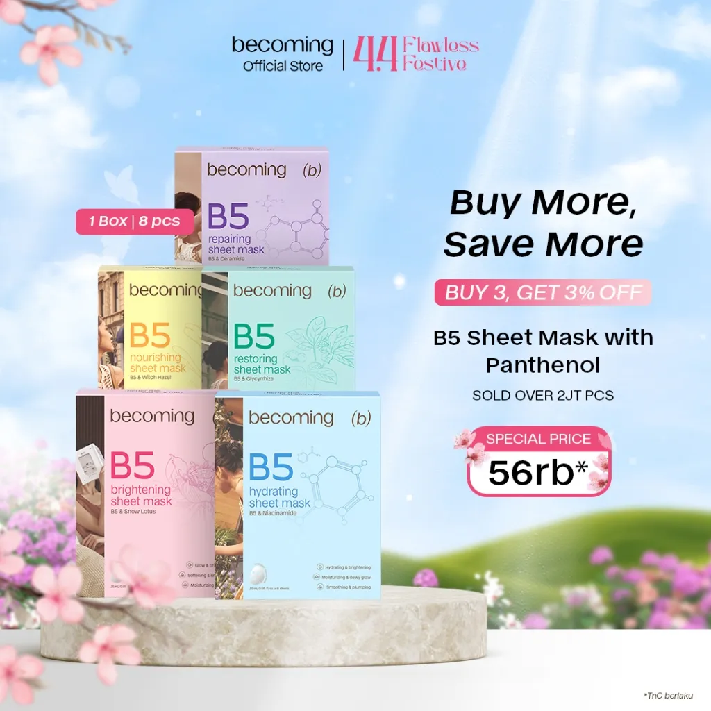 [BUY 7 GET 8] becoming B5 Sheet Mask 25ml with Panthenol | Bundle Isi 8pcs 1 Box | Masker Wajah