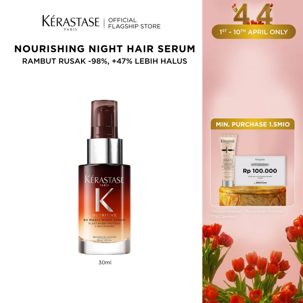 Kerastase 8H Magic Night Serum 30ml Night Serum for Dry Hair - Serum Rambut untuk Rambut Kering - Mengandung Niacinamide & Plant Based Protein