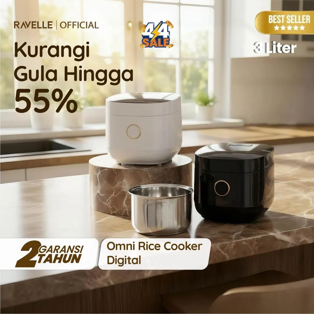 Ravelle OMNI Rice Cooker Digital Low Carbo Less Sugar  1.2 Liter Nasi (3 Liter)  Stainless Steel inner Pot   - Penanak Nasi - Low Watt