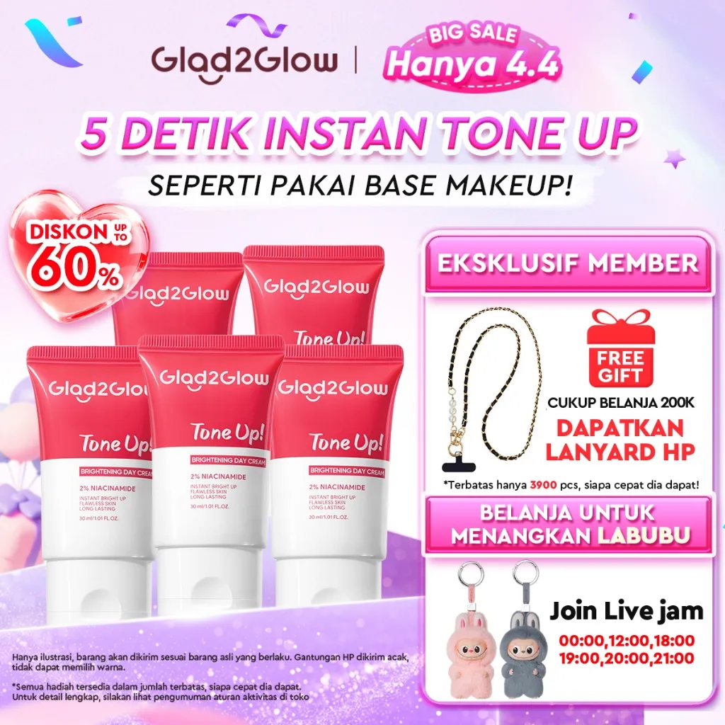 [Spend 200K, 25% Off]GLAD2GLOW 2%Niacinamide Brightening Tone Up Cream Day Cream Cerah Instan Moisturizer wajah cream pemutih wajah  Night Cream base make up whitening cream skincare glowing BB cream Mencerahkan warna kulit halus g2glow official store