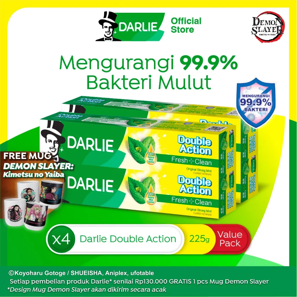 DARLIE Double Action Pasta Gigi 225 gr - Value Pack Isi 4 Pcs - (Variasi)