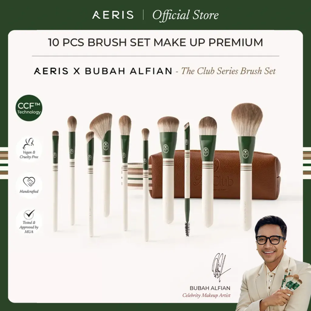 Aeris Beauté x Bubah Alfian The Club Series Brush Set | Brush Make Up Lembut Premium Multifungsi Profesional MUA untuk Bedak Foundation Concealer Blush