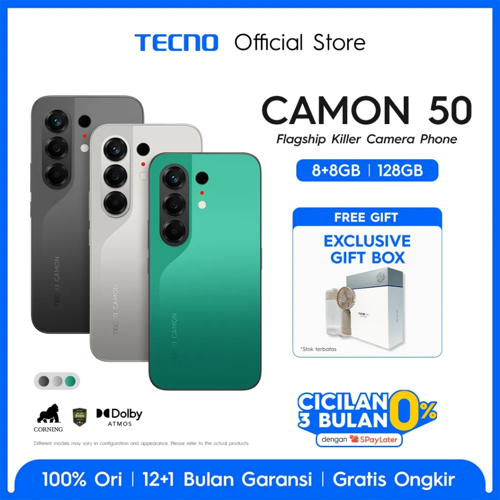 [SUPERZOOM FLASHSNAP] TECNO CAMON 50 8GB+8GB*/128GB, 50MP Sony + 8MP Ultra Wide, 32MP Front Camera, 1.5K 144Hz AMOLED, Mediatek Helio G200 Ultimate , IP69K, 45W Ultra Charging, camon50