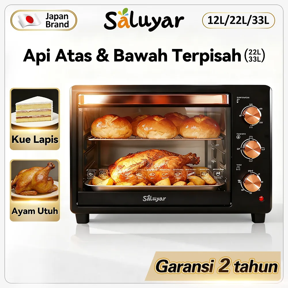 [EXCLUSIVE] Saluyar Oven Listrik Jepang 12L/22L/33L – Kontrol Suhu Atas Bawah Terpisah Panggang Roti, Ayam, Bebek, Multi Tray, Hemat Listrik | Pilih Kapasitas Sesuai Keluarga | Shopee Mall Garansi Resmi
