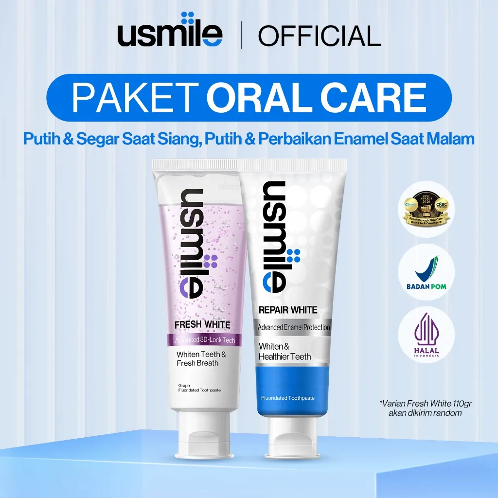 [Paket Oral Care] Pasta Gigi Fresh White 110gr Varian Random & Repair White 100gr | Putih & Segar saat Siang Repair Enamel untuk Malam