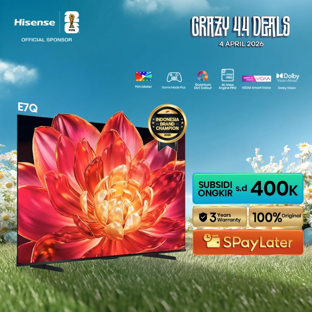 Hisense TV E7Q Vidaa Smart Digital QLED TV 43/50/55/65/75 inch Filmmaker Mode Quantum Dot Colour Dolby Vision & Atmos Mode Game Plus Peningkatan AI 4K Voice Control Support Netflix/YouTube/Prime Video RAM 1,5GB ROM 8GB Television