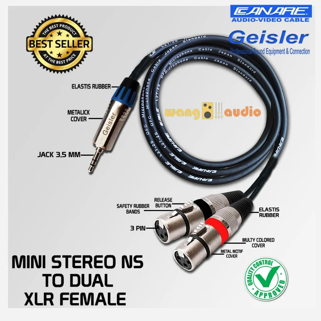 JAPAN STANDARD - Kabel Audio HP Jack Mini AUX Stereo SLV 3.5 mm To 2x XLR Female  - WANG