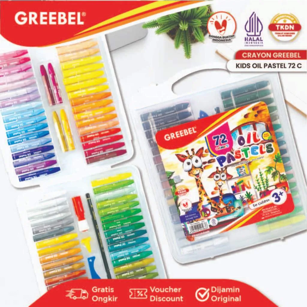 GREEBEL Crayon Krayon Kids 72 Warna / Kids Oil Pastel 72C (KOP72C) Crayon Set Mewarnai Professional