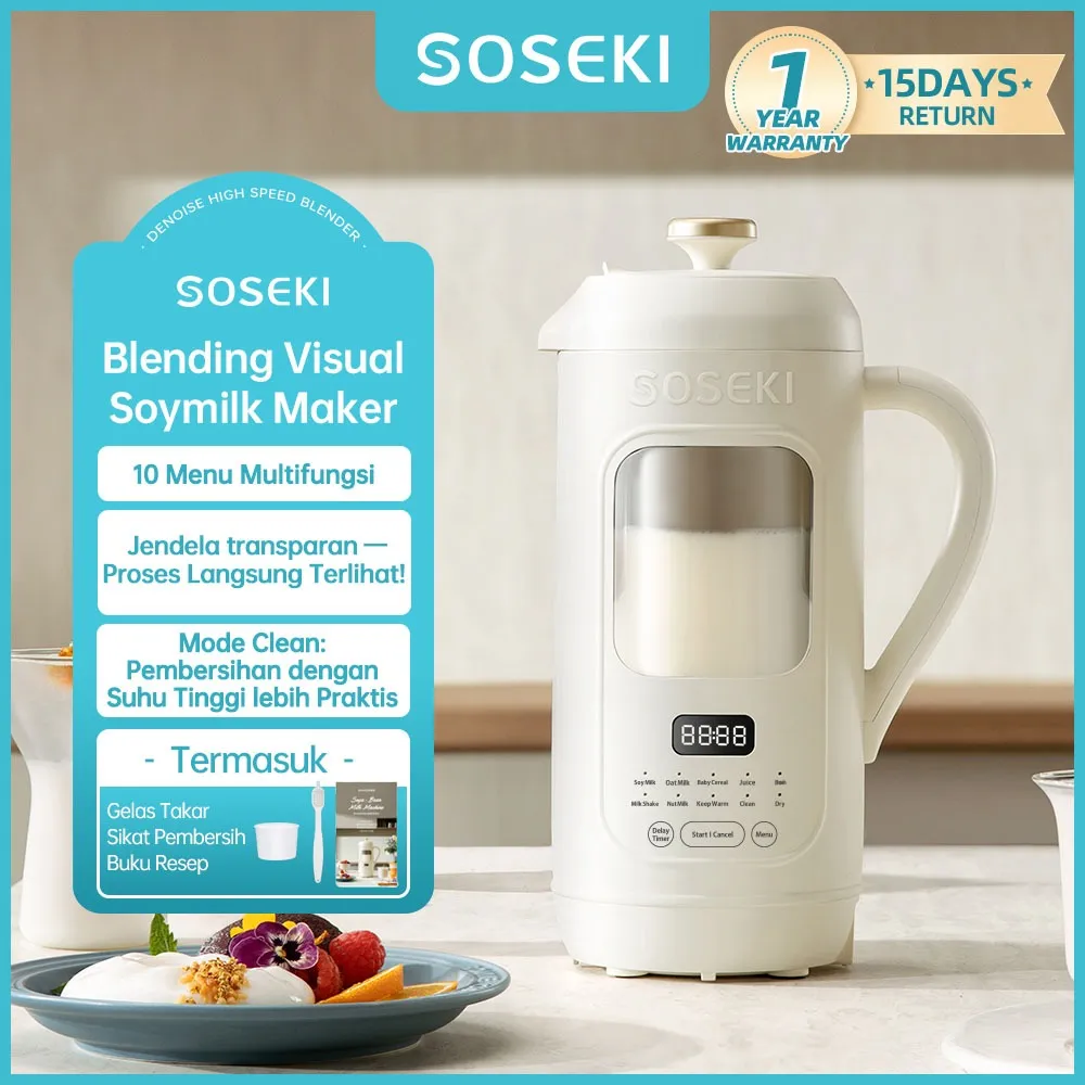 SOSEKI Transparan Soy Milk Maker 1.0L Gelas / Mesin Susu Kedelai 10 Menu Multifungsi / Layar Digital Blender