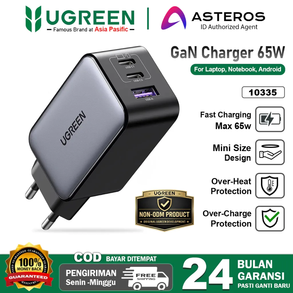 UGREEN Kepala Charger GAN For Laptop Tablet Fast Charging 65w 100w