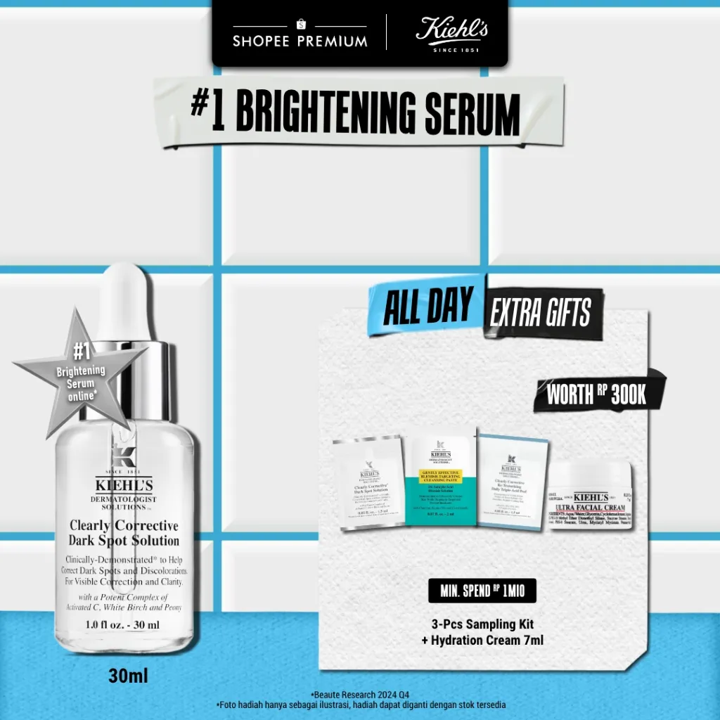Kiehl's Clearly Corrective™ Dark Spot Solution 30ml. Serum Penyamar Noda Hitam & Meratakan Warna Kulit  Mengandung Activated C
