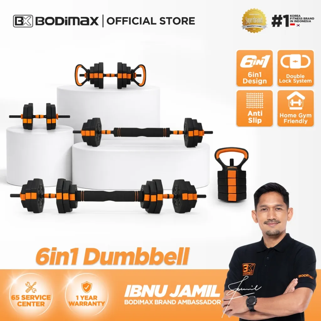 BODIMAX 6-in-1 CEMENT ADJUSTABLE DUMBBELL 20kg/40kg / Dumbbell Multifungsi / Barbell Adjustable / Kettlebell Push Up
