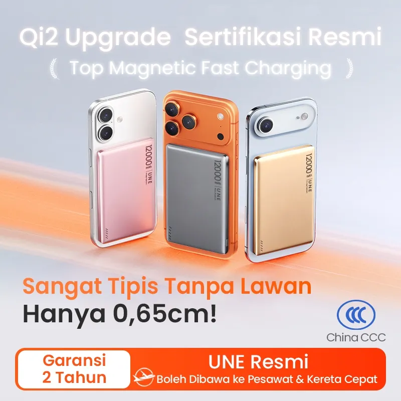 [ CCC+Qi2 ] UNE Powerbank Fast Charging 12000mAh Qi2 Wireless Power Bank Mini CCC Ultra Tipis & Ringan PD22.5W Type C 2
