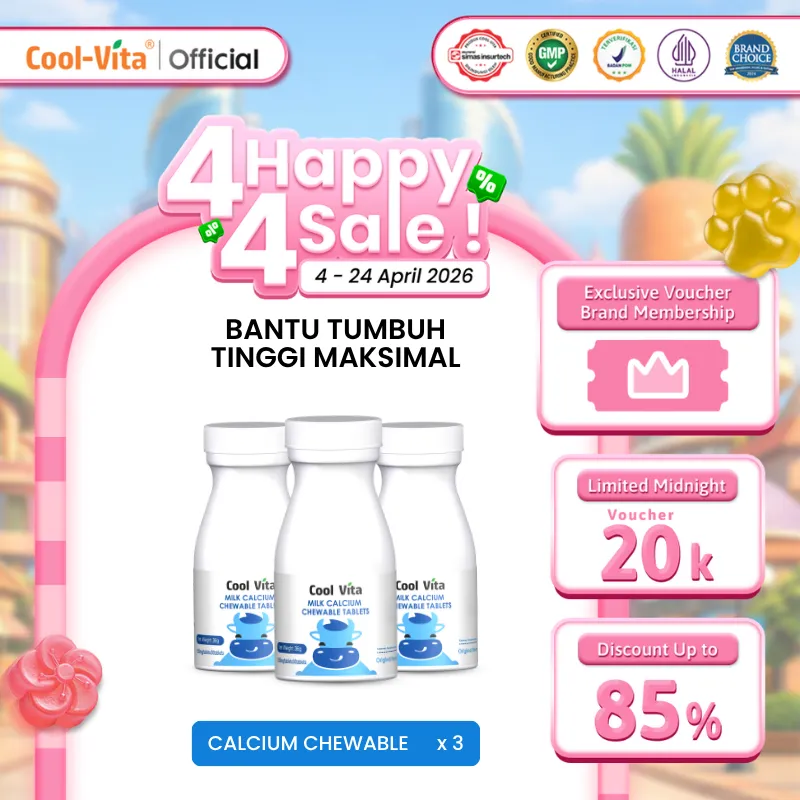 Coolvita Milk Calcium Chewable Tablets Original Flavor 3 Botol isi 90 Tablet - Suplemen Kesehatan Kalsium Kunyah