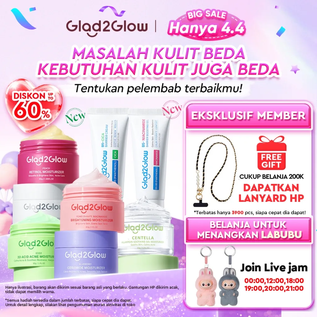 Glad2Glow Moisturizer Series Mencerahkan Pencerah Wajah Anti Jerawat Penuaan Hilangkan Flek Tenangkan Kulit Niacinamide 377 Retinol Centella Skincare Pelembab Esensi Perawatan Kulit day cream tone up g2g official store