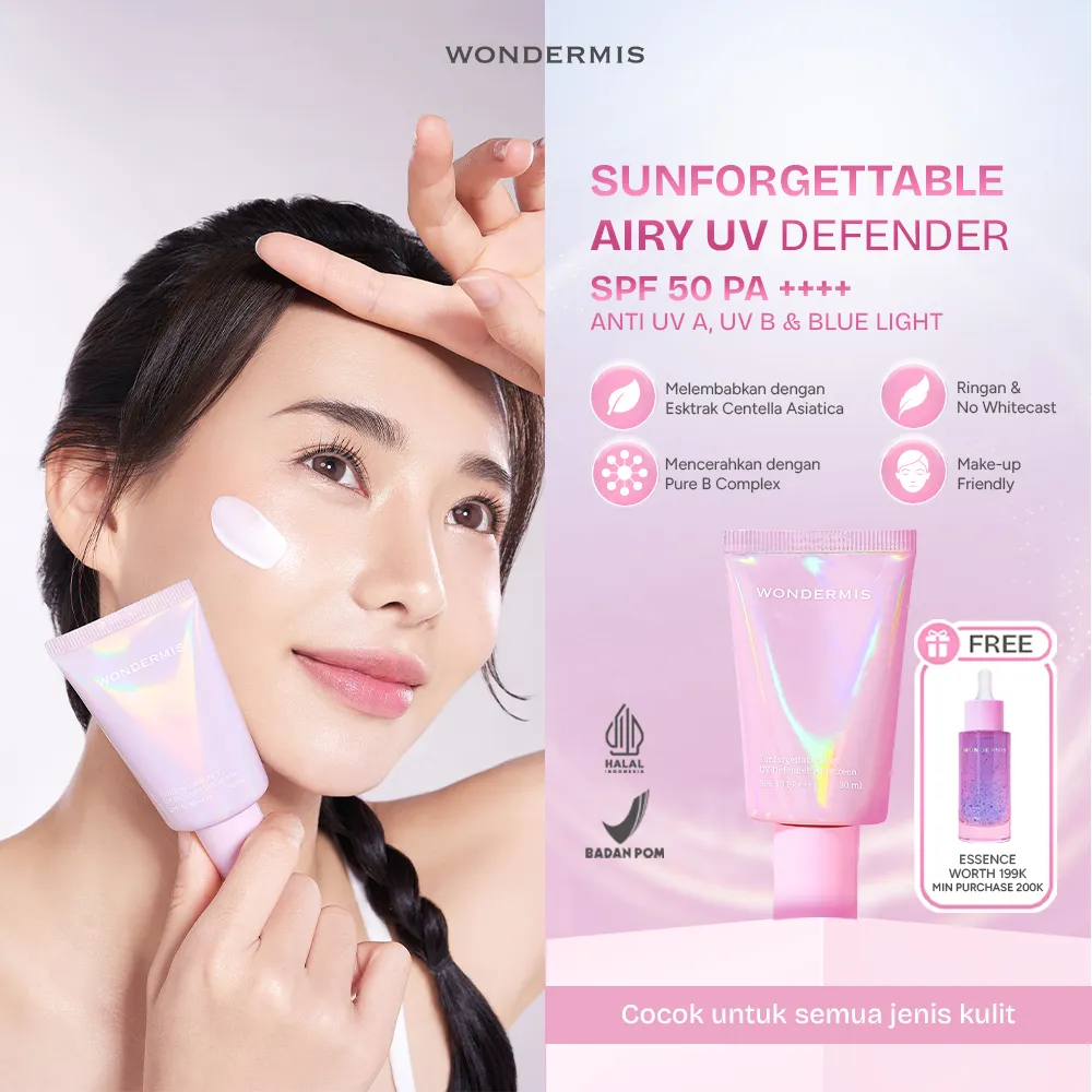 WONDERMIS Sunforgettable Airy UV Defender Sunscreen 30 ml Tabir Surya SPF 50 Tabir Surya Niacinamide Arbutin Brightening Glowing Oil Control Sinar UV A UV B Non Comedogenic No Whitecast Centella Asiatica Panthenol