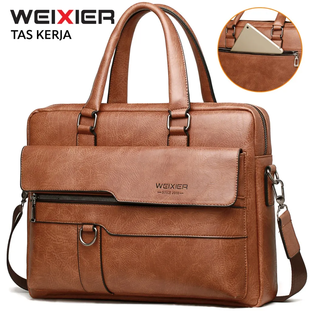 WEIXIER 8619 Tas Kerja Selempang Pria Kulit Briefcase Laptop Anti Air WX-OS