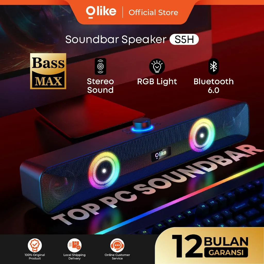 OLIKE Speaker Soundbar S5H + RGB 1200mAh, Surround Sound 10W Subwoofer Stereo Bass Max Bluetooth 6.0