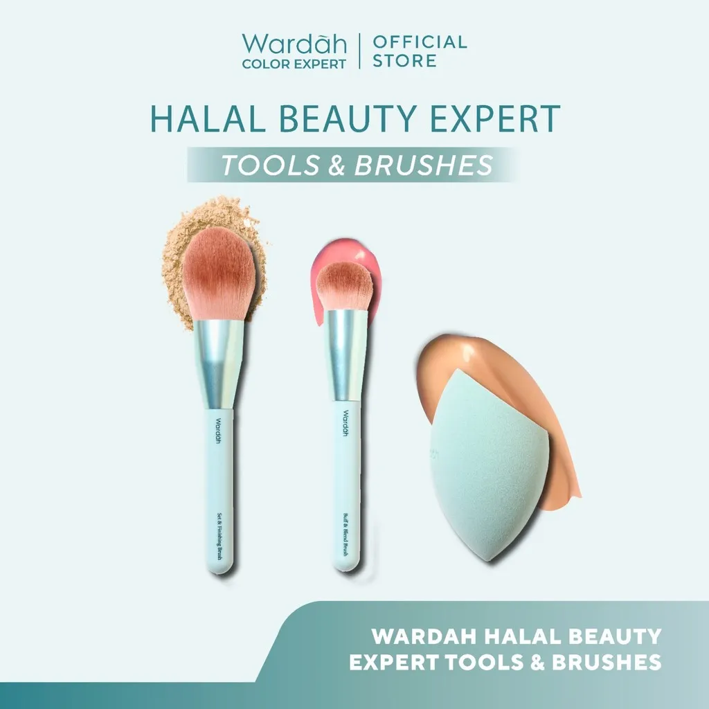 Wardah Halal Tool Brush – Wardah Buff & Blend Brush, Wardah Set & Finishing Brush, Wardah Beauty Blender – Colorfit Matte Foundation, Colorfit HD Blurify Loose Powder – Bundle Brush Set – Make Up Tools - Brush - Wardah Make Up Kit - Makeup
