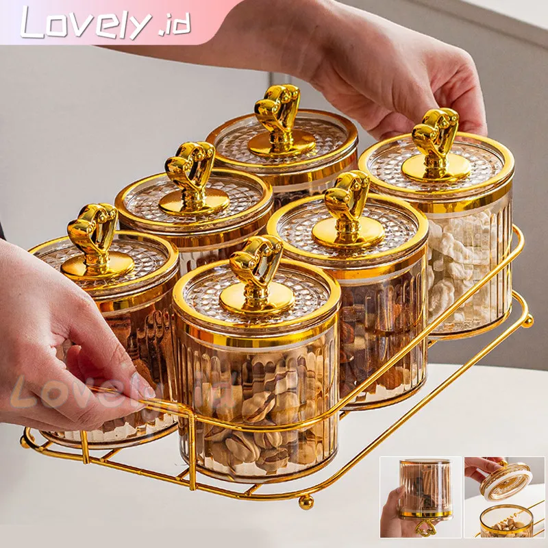 Toples Set Dengan Nampan Guci Makanan Toples Penyimpanan Dapur Set Toples Kue