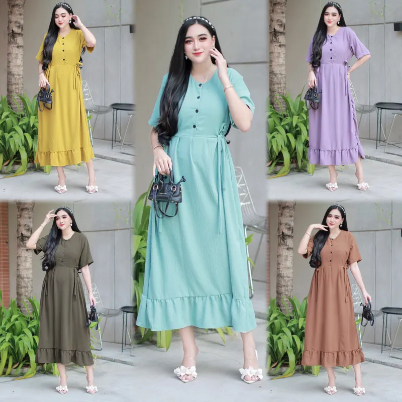 Daster Cibi Panjang Lala Dress Crinkle Airflow Kancing Depan Busui Bumil Polos