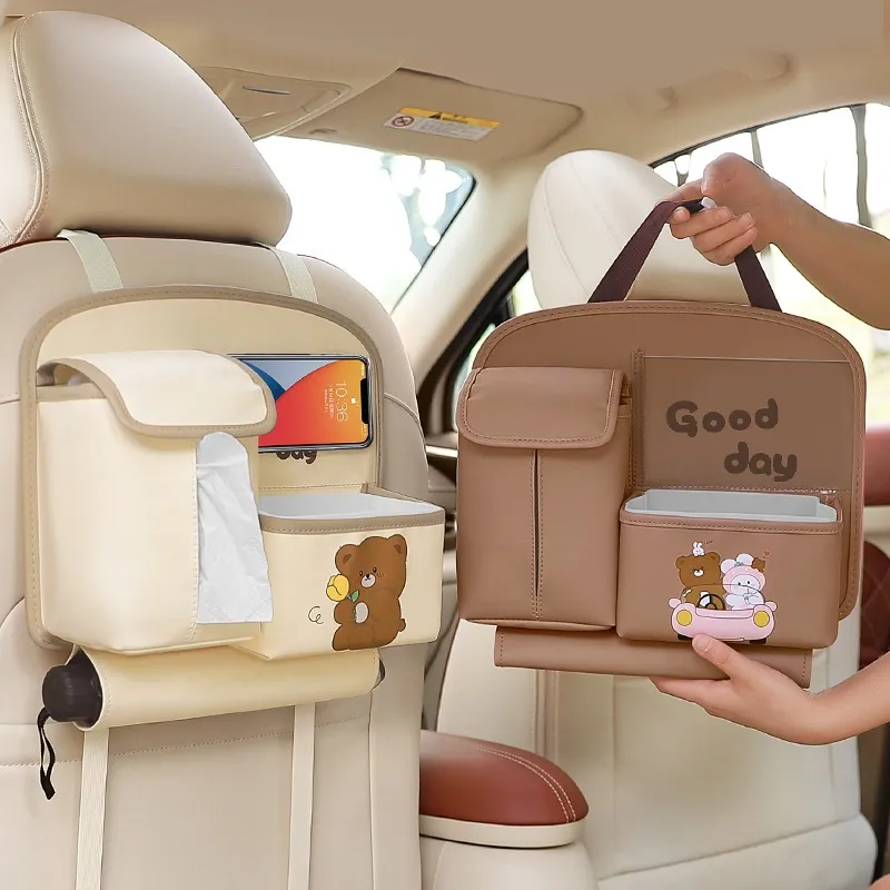 Car Seat / Tas Belakang Jok Mobil Karakter Anti Air Waterproof Tempat Tisu Payung PU Leather