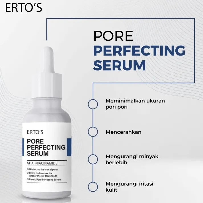 MENGECILKAN PENGECIL PORI PORI BESAR WAJAH DAN KOMEDO PENGHILANG BEKAS JERAWAT AMPUH BPOM ERTOS PORE PERFECTING MINIMIZER SERUM
