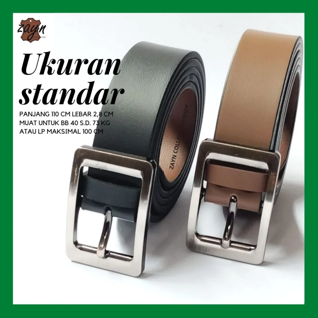 Ikat Pinggang Unisex Kepala Kotak Model Tusuk Jarum  Kulit Kotak Gesper Wanita Hitam