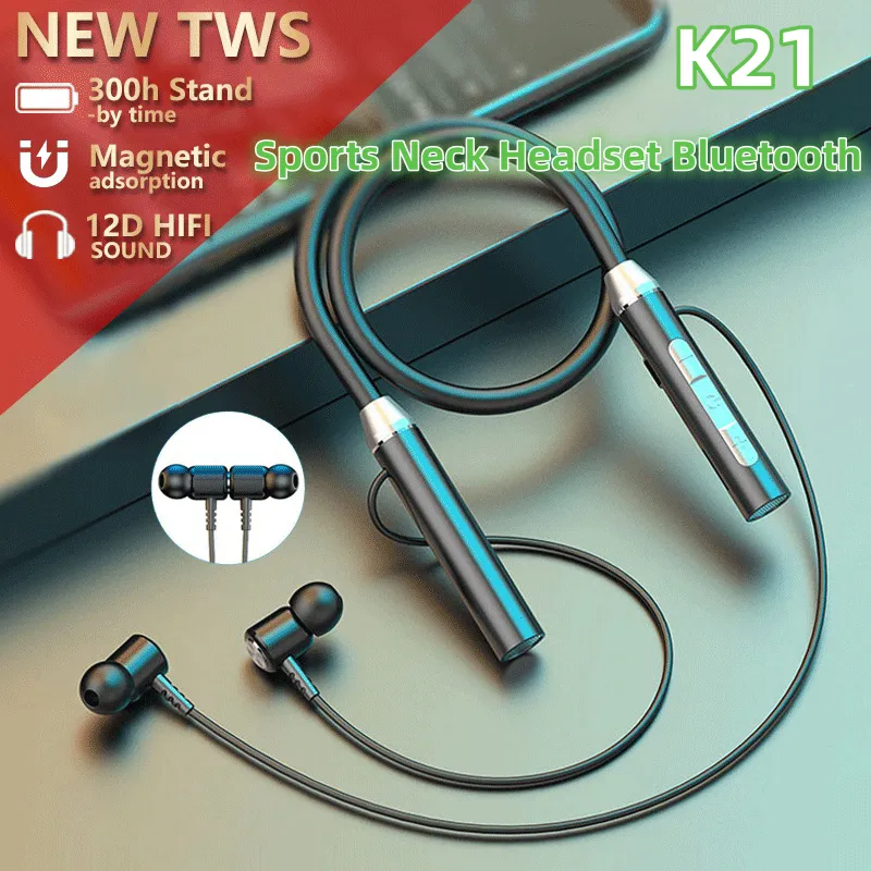 Sports Neck TWS Headset Bluetooth 9DHiFi Waterproof Bass with Microphone Peredam Kebisingan Nirkabel