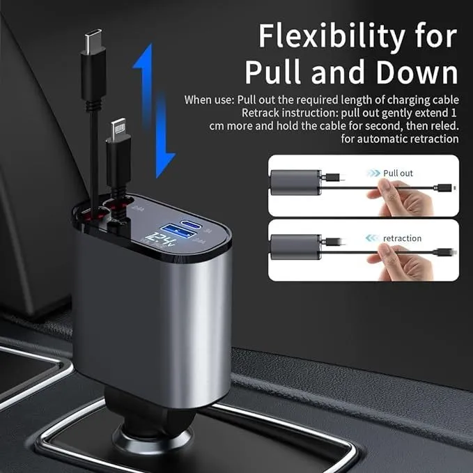 Car Charger IOS dan Android (Retractable Cable) / Charger Mobil