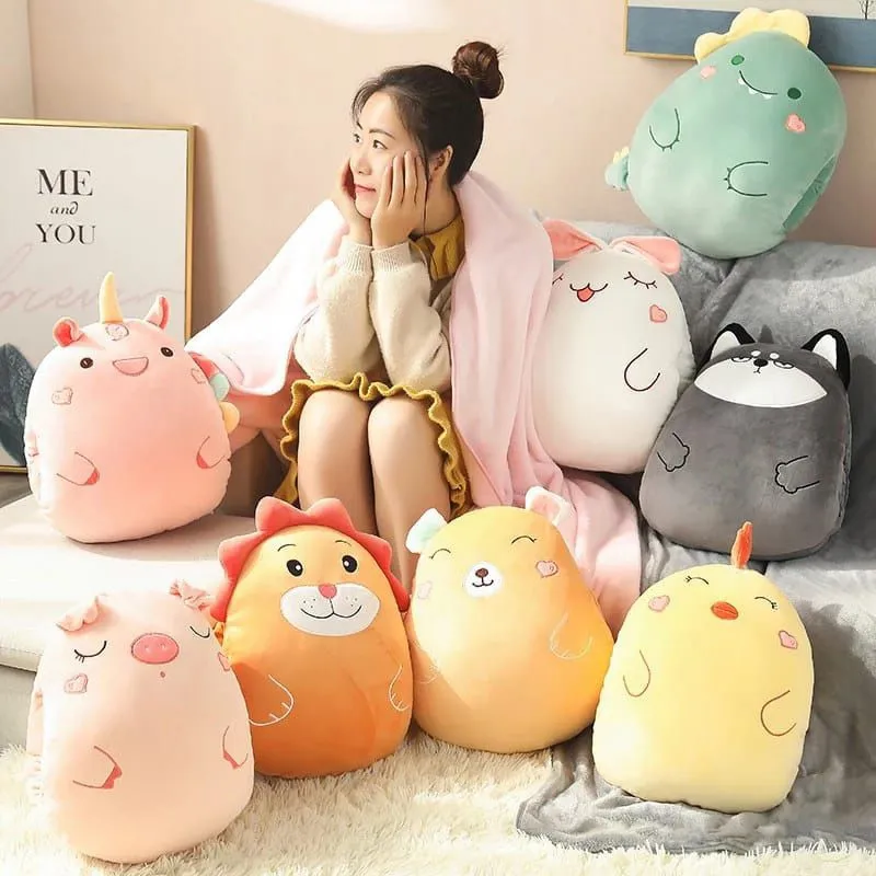 Boneka 4 in 1 Bantal Selimut Anak Dewasa / Boneka karakter unicorn princess buah Penghangat Tangan Kantor Rumah Lucu Ruang Bantal Sofa Travelling Boneka Kado Boneka Selimut Kado