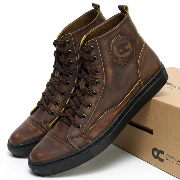 Sepatu Sneaker Pria Kulit Asli Brush Off Cibaduyut OC Sajiwa Pantofel Casual Kekinian Coklat Tali