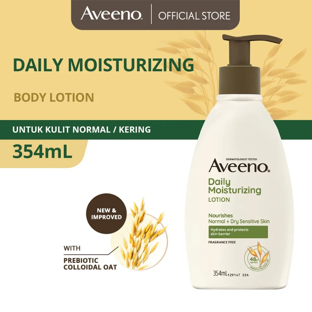 AVEENO Daily Moisturizing Lotion 354ml - Losion Melembapkan Kulit Kering & Sensitif Hingga 48 Jam dengan Prebiotic Colloidal Oat