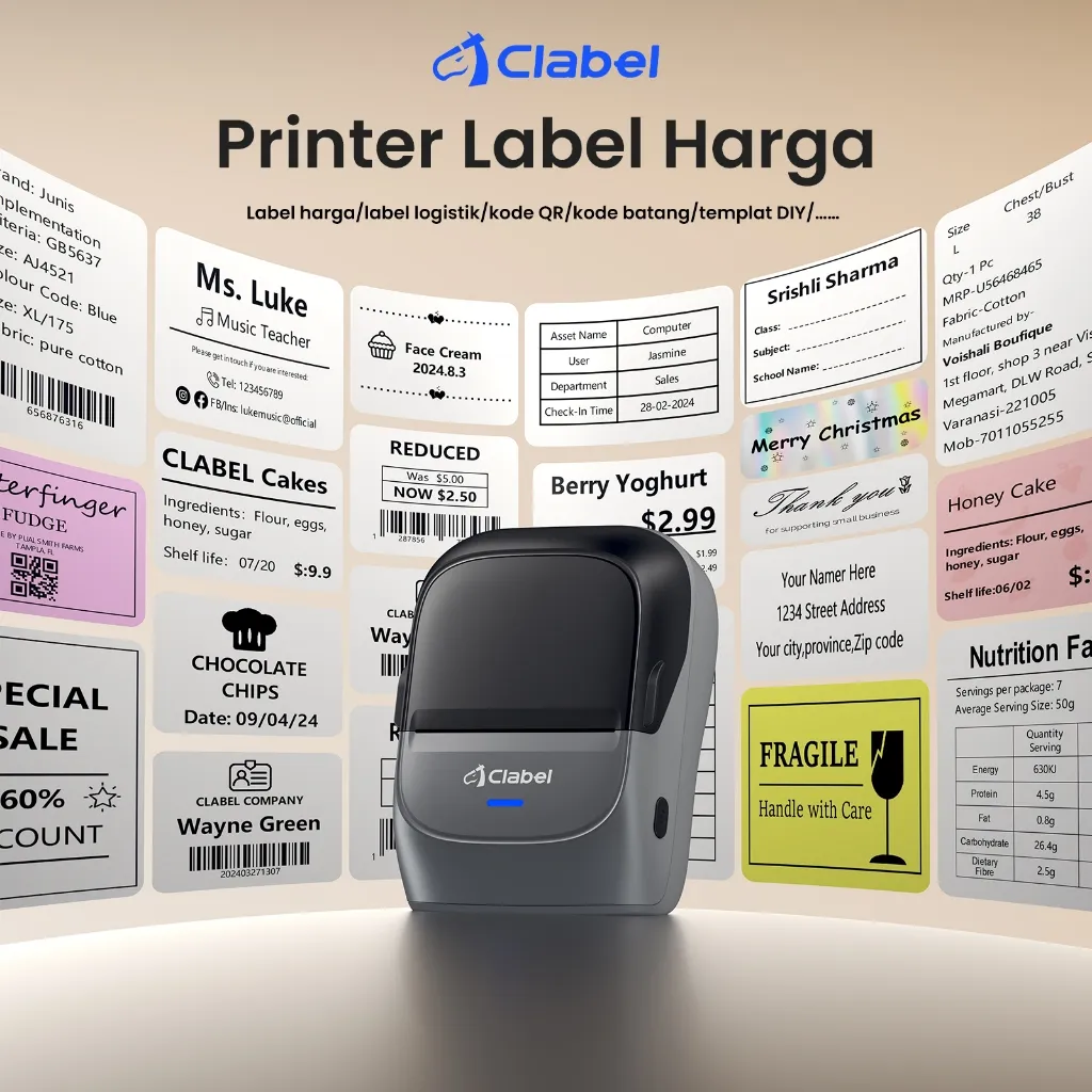 Clabel 221B Printer Label - Untuk Perhiasan & Kabel, Mesin Pembuat Label untuk Logo/Barcode/Kode QR
