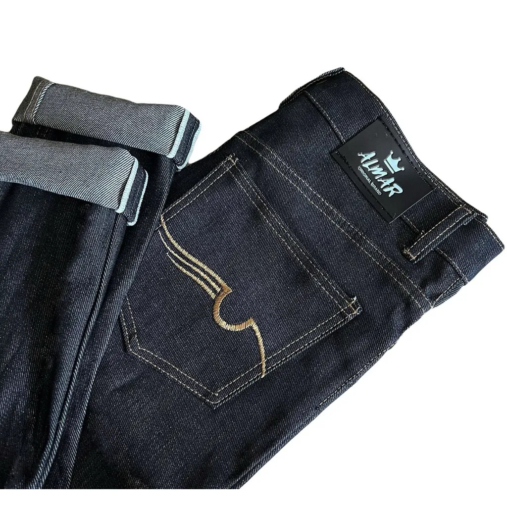 CELANA DENIM SELVEDGE ACCENT 15 OZ BLACK INDIGO BLUE INDIGO BAHAN RAW DENIM BISA FEDING