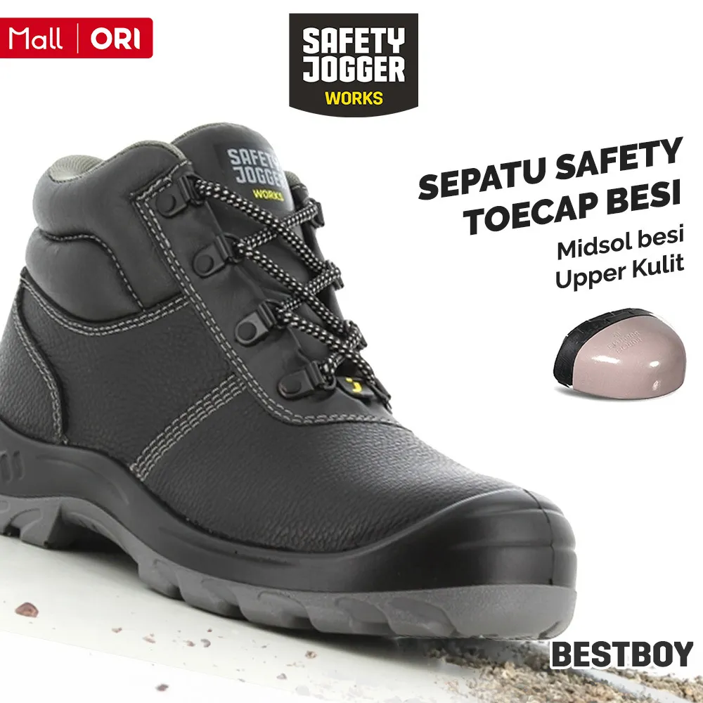 Sepatu Safety Jogger Bestboy Kulit Semiboot Klasik Pelindung Jari Kaki Besi untuk Perlindungan