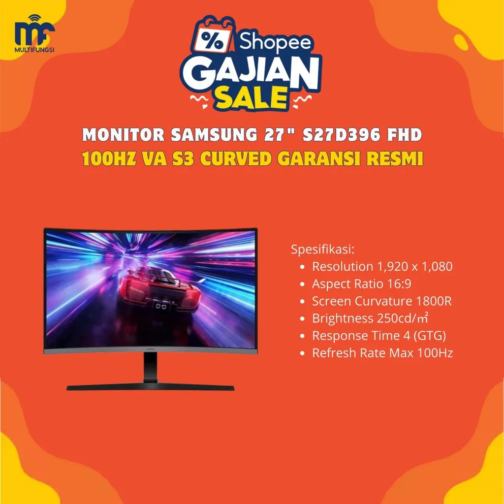 Monitor Samsung 27" S27D396 FHD 100Hz VA Curved (Pengganti C27R500) Garansi Resmi